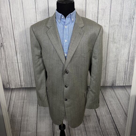 Jos. A. Bank 52L Gray Herringbone Silk & Camelhair 3-Button Sports Coat - Picture 1 of 8